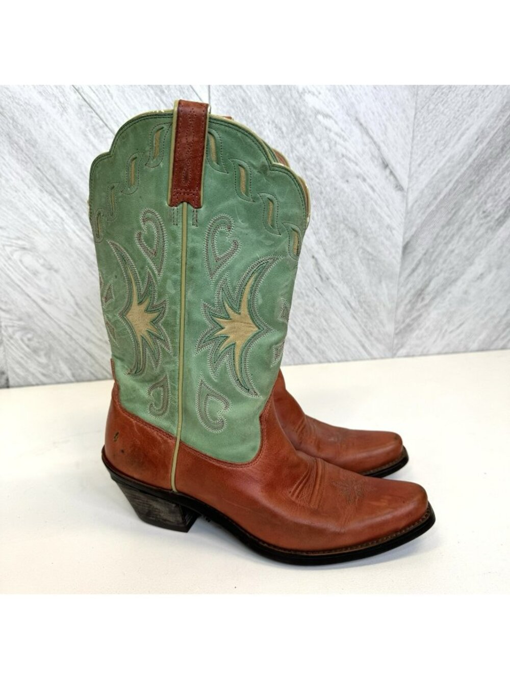 Ariat Manzanita Cowboy Western Boots Womens US Size 8.5 Green Brown Pull On